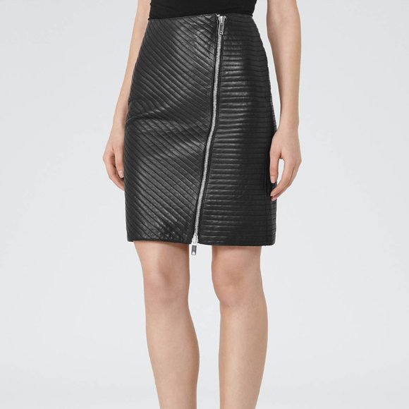 Reiss Azure Quilted Leather Zip-Up Pencil Skirt - Picture 5 of 6